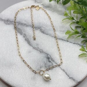 Banana Republic Gold Chain Necklace with Glass Pearl Pendant - Women's Jewelry